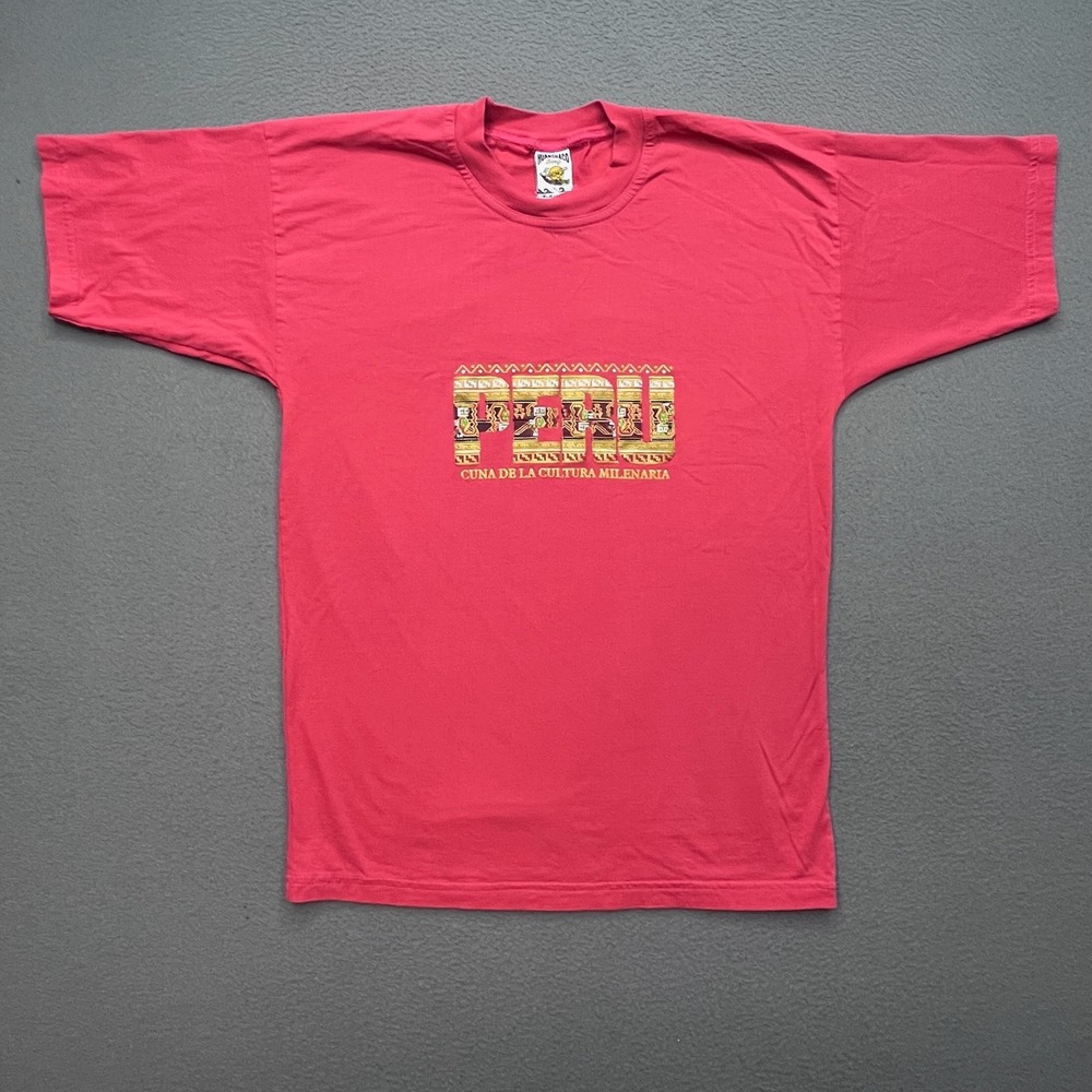 VTG Huanchaco Surf Men T Shirt Red Cotton Peru Graphic XL Travel Souvenir Tee
